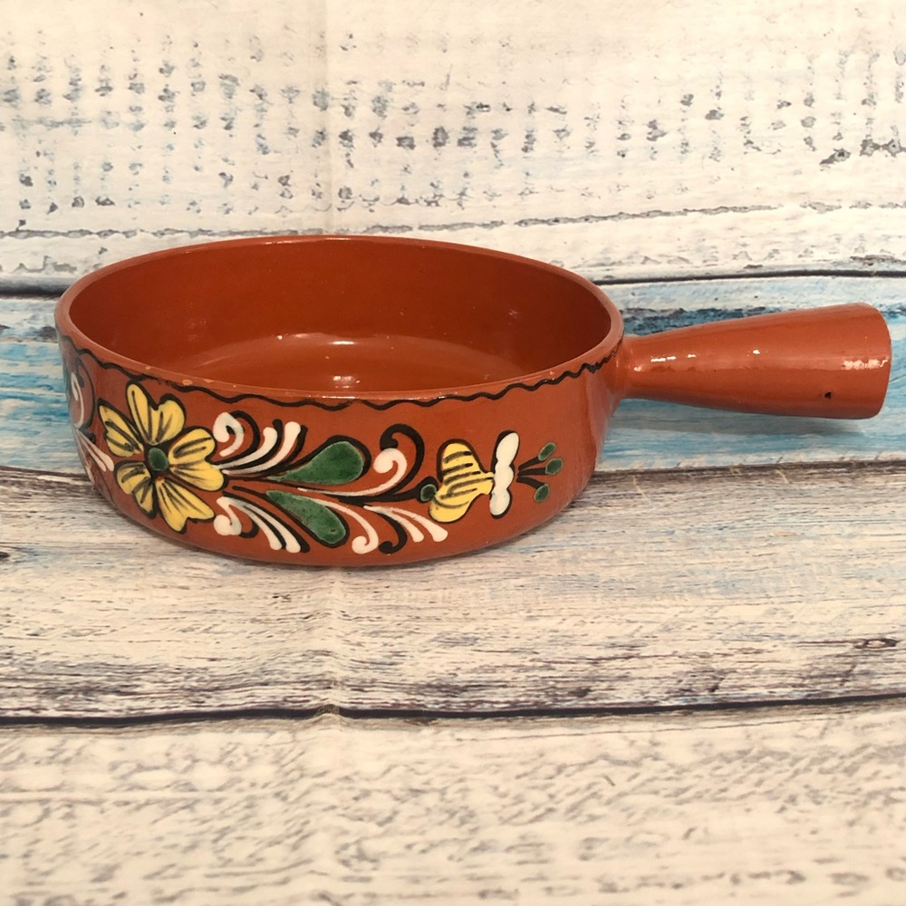 ❌Home Ceramic Bowl Pan with Handle Wall Decor Red Floral Print